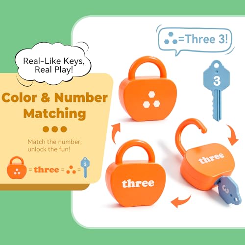 Image of GEERAY Toddler Lock and Key Set, 10PCS Montessori Educational Toy, Numbers Matching & Counting Fine Motor Learning Lock Toys for Ages 3+, Preschool & Kindergarten Classroom Must Haves, Birthday Gifts