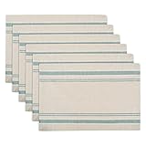 DII 100% Cotton French Tabletop Collection for Everyday Indoor/Outdoor Dining, Special Occasions or Dinner Parties, Machine Washable, Placemat Set S/6, Taupe w/Teal Stripes