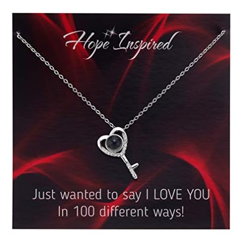 Hope Inspired I Love You Necklace 100 Languages Projection Heart Key Necklace for Women Cover