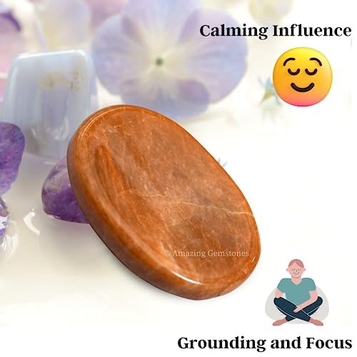 Image of Amazing Gemstone Peach Moonstone Worry Stone Crystals & Healing Stones - Worry Stones for Stress Relief Gifts - Piedra Crystal Fidget for Meditation - Unique Stocking Stuffers & Birthday Gifts
