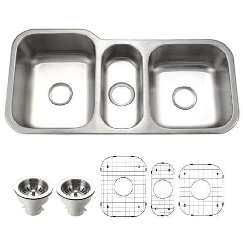 Houzer MGT-4120-C Medallion Stainless Steel Sink, Triple Bowl, Advanced Soundproofing