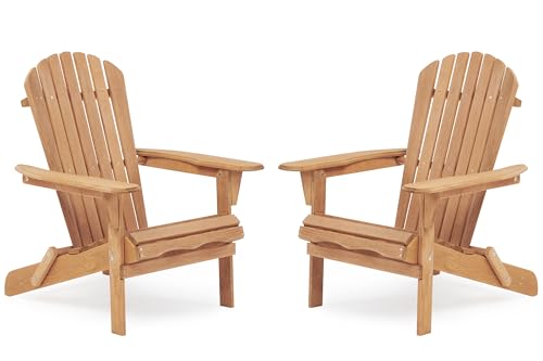 Wooden Folding Adirondack Chair Set of 2, Half Pre-Assembled Wood Lounge Chair for Outdoor Patio Garden Lawn Backyard Deck Pool Beach Firepit Light Brown