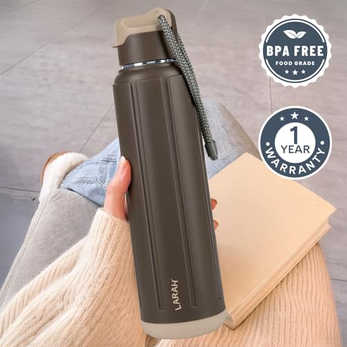 Image of Larah by Borosil 680 ml Amaze Brown Stainless Steel Water Bottle | Made in India Pu Insulated Thermoware | Leakproof, BPA Free| Bottle for Office, School, College & Gym, Daily Use | 1 Year Warranty