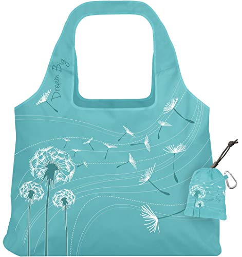 ChicoBag Vita Reusable Bag with Built-In Pouch and Carabiner Clip | Large-Capacity Shoulder Bag | Eco-Conscious Packable Tote | Variety 3pk - Calm, Dream, & Aqua Dandelion (Pack of 3)4