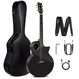 Enya X4 Pro 41"アコースティック/エレキギター カーボンファイバーAcousticPlus ピックアップ付き、ハードケースと革製ストラップ付き