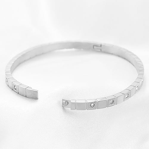 Image of Jude Jewelers 4mm Stainless Steel Cubic Zircon Filled Eternity Style Wedding Party Stacking Bangle Bracelet (Silver)