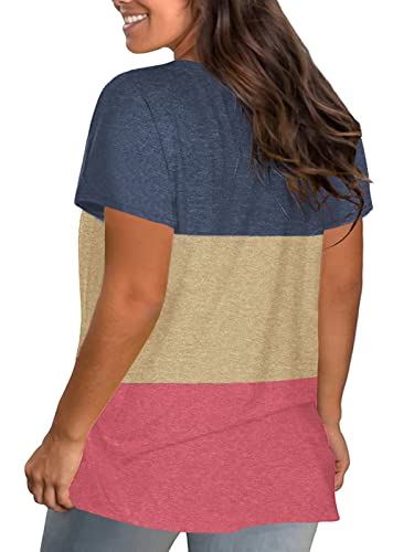 Image of DOLNINE Plus-Size Tops for Women Casual Short Sleeve Color Block T-Shirts | Basic Going Out Tees, Summer Trendy Loose Fit Tunics