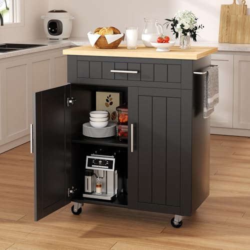Shintenchi Kitchen Island cart with Storage, Portable Bar Cabinet on Wheels,...