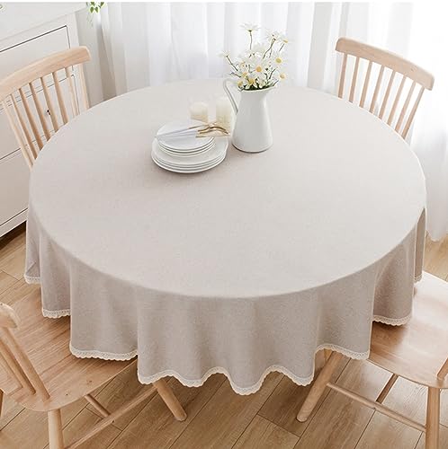 Nappe ronde en coton et lin kaki diamètre 140 cm de table