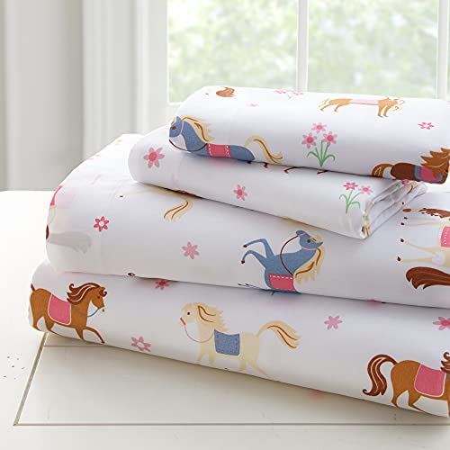 Wildkin Kids 4 Pc Toddler Bed In A Bag For Boys And Girls, Microfiber Bedding Set Includes Comforter, Flat Sheet, Fitted Sheet, And One Pillow Case (Horses) #TOP4