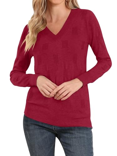 Image of Yincro Women V Neck Long Sleeve Soft Sweater Knit Casual Pullover Top
