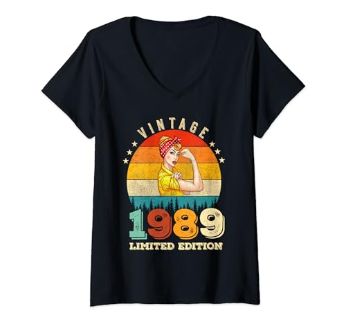 Mujer Vintage 33 Cumpleaños 1989 Edición Limitada Mujeres 33 Años Camiseta Cuello V