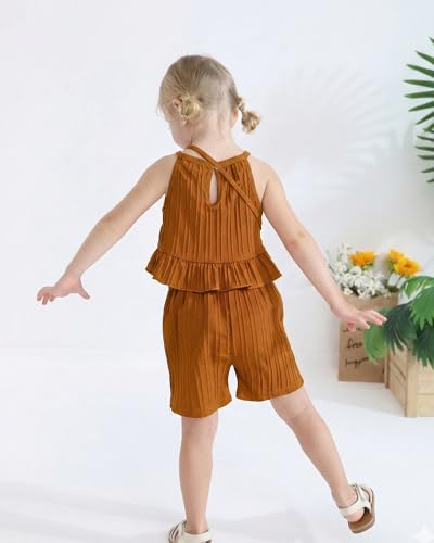 Image of Weebaby Toddler Girl Clothes Baby Summer Outfits Sleeveless Halter Top Ruffle Short Set Cute Kids Clothes Girls