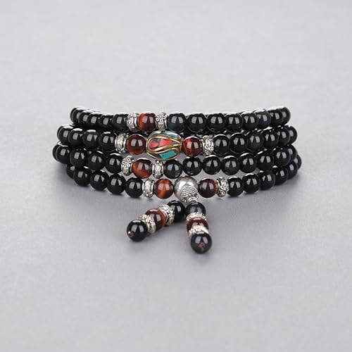 Image of COAI Black Obsidian Stone Bracelet Necklace Mala Beads 108