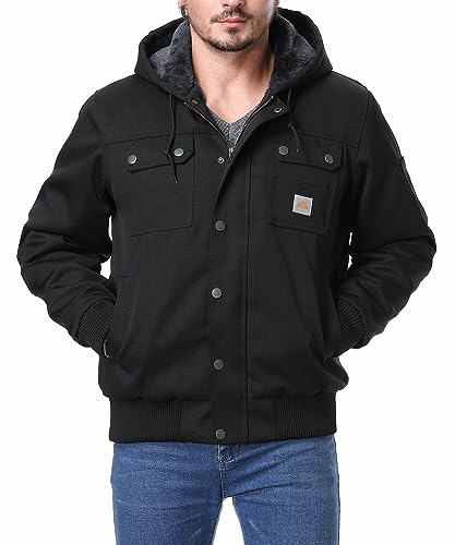 Men's Fit Relaxed Work Coat Fleece Lined Waterproof Workwear Winter Hooded Jacket with Multiple Pockets