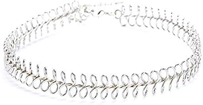 Doubnine Henna Choker Wire Ring Dainty Tiny Link Chain Necklace Silve Gold Gunmetal Jewelry for Women (silver)