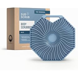 Sud Scrub® Antimicrobial Silicone Body Scrubber, Exfoliating Body Brush for Sensitive Skin, Antibacterial Shower Scrubber for Body, Bathroom Essentials for Men & Women, Blue