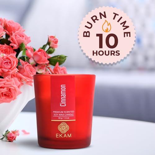 Image of EKAM Cinnamon Votive Soy Wax Scented Candle, 40 Grams, 10 Hours Burn Time| Long Lasting Premium Candles | Ideal for Home Decor | Gifting & Aromatherapy
