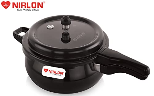 Image of NIRLON Induction Base Hard Anodized Aluminium Outer Lid Handi Pressure Cooker, Black, 5 Litres
