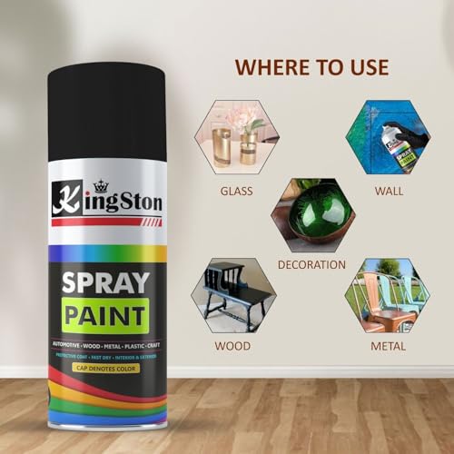 Image of Kingston Acrylic Spray Paint for Metal, Wood, Wall & Plastic, Multi-Surface DIY Paint, Quick Dry, Smooth Gloss Finish, 400ml Can, Glossy Black, 1 Pc
