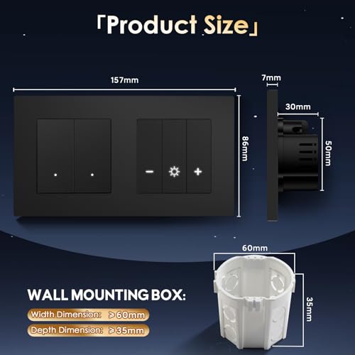 BSEED Smart Lichtschalter mit WiFi Dimmer Schalter, LED Dimmschalter Unterputz, Kompatibel mit Alexa&Google Home, PC Rahmen, Smarte Zeitpl&auml;ne, 2 Fach 1 Weg, Schwarz(Neutralleiter Erforderlich)