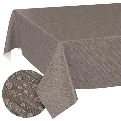 ANRO - Mantel de Hule Lavable con Borde de Corte, Aspecto Textil, Beige, marrón, 120 x 140 cm, para Mesa de jardín