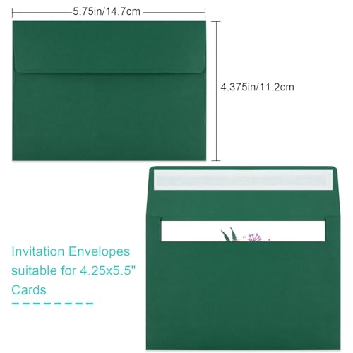 Image of 70 Packs of Invitation Envelopes, A2 Dark Green Postcard Envelopes for 4.5x5.5 Cards for Invitations, Self Seal for Photos RSVP, Greeting Cards
