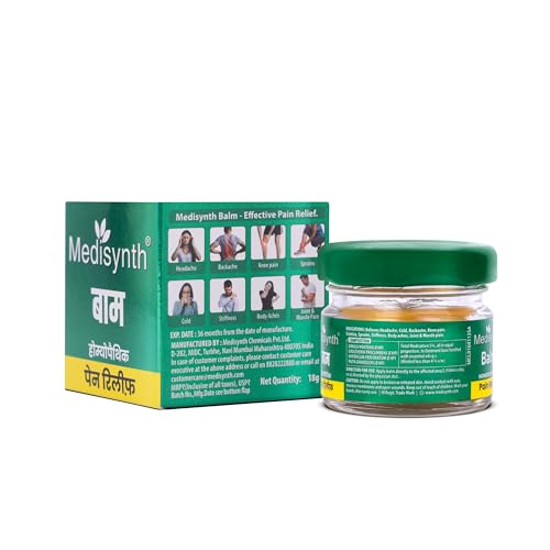 Image of MEDISYNTH Homeopathic Pain Relief Balm - Pack of 1 | Relief from Headache, Cold, Back, Neck & Knee Pain, Sciatica, Sprains, Stiffness, Joint & Muscle Pain | Batch No. 06 | Exp. Apr 2029