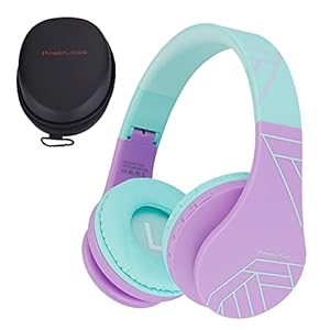 PowerLocus Bluetooth Koptelefoons voor Kinderen, Draadloze Koptelefoon met Microfoon Over-Ear (Groen/Purper)