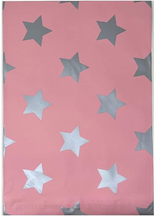 Cute SmileMail Designer Poly Mailers Shipping Envelopes Self Sealing Boutique Bags 10x13 (100 Pcs)Silver Star