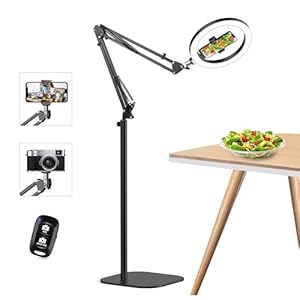 10″ Ring Light Tripod for iPhone Overhead Phone Mount Holder, Flexible Ring Light with Stand – LED CRI >95 & Adjustable 70″ Height, Phone Stand for Recording Video Camera Selfie Vlog TikTok YouTube