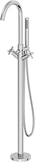 Lattra Bathroom Freestanding Bath Shower Mixer Tap Handset Hose Attachment Round Twin Crosshead Handle for Bathtub Modern, Chrome