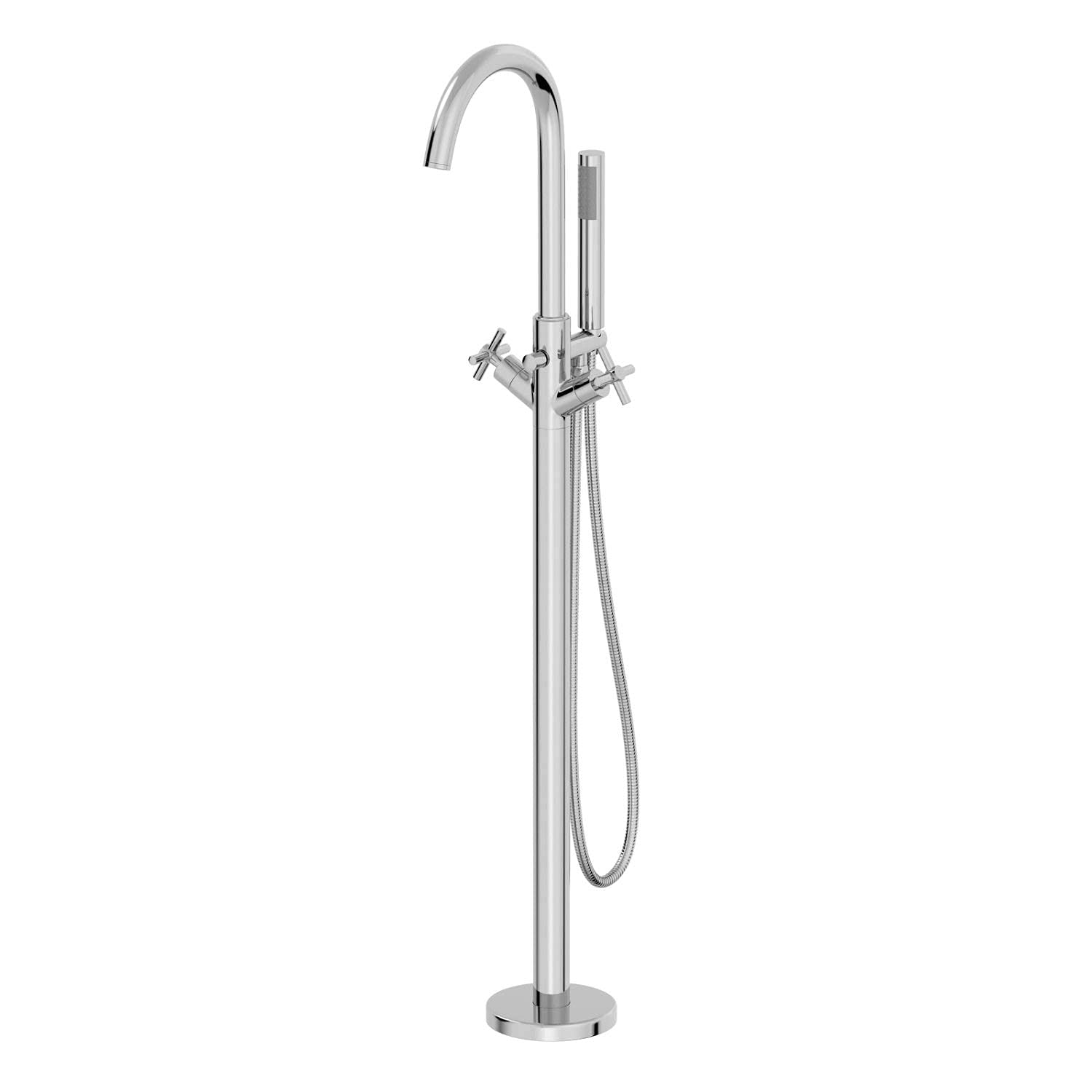 Architeckt Chrome Architeckt® Lattra Bathroom Freestanding Bath Shower Mixer Tap Handset Hose Attachment Round Twin Crosshead Handle For Bathtub Modern,