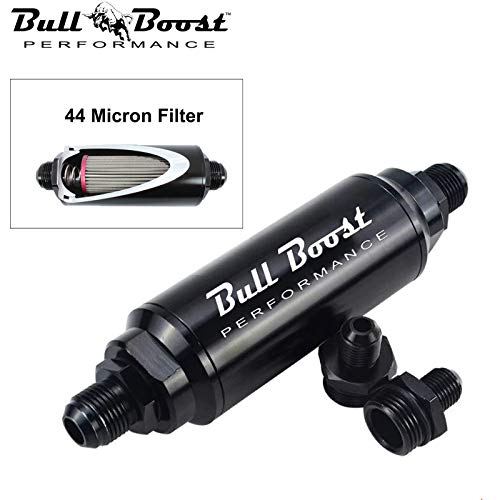 Bull Boost 44 Micron Fuel Filter Inline -6An -8An -10An Universal High Flow Turbo Billet #TOP1