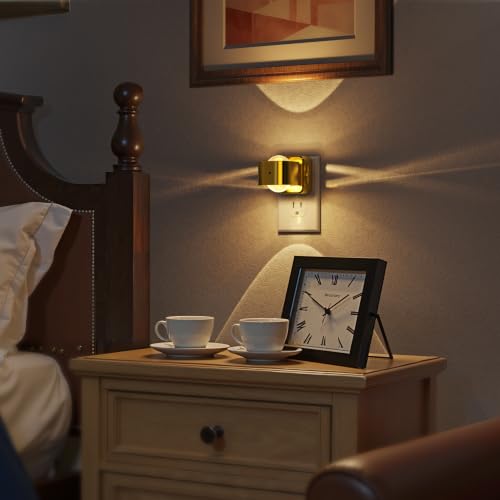 Image of Briignite Night Light Projector, LED Night Lights Plug into Wall, 180 Rotating Night Light for Kids, Dusk to Dawn Sensor, 0-150LM Dimmable, Warm White Ambient Lighting for Bathroom, Golden, 2 Pack
