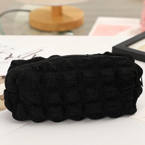 Image of Makeup Bag Checkered Cosmetic Bag Plush Makeup Pouch 1Pcs Large Capacity Makeup Bags Puffer Pencil Pouch Checkered Pencil Case for Teenage Girls (black)