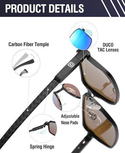 Image of DUCO Retro Rectangular Polarized Sunglasses for Men Trendy Carbon Fiber Shades
