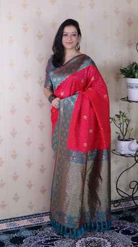 Image of SGF11 Women's Kanjivaram Pure Handloom Soft Silk Saree With Blouse Piece