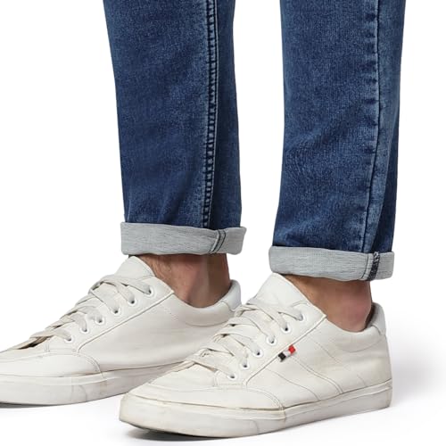 Image of i'sol Men's Tapered Fit Solid Mid-Rise Stretchable Casual Jeans