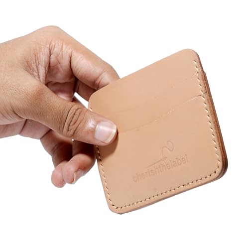 Minimalist Leather Card Holder, Slim Front Pocket Wallet, Hand-Stitched Full Grain Vegetable Tanned Leather For Men & Women (BEIGE HAND STICH, BEIGE)3