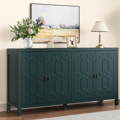 RoyalCraft Sideboard Buffet Cabinet with Storage, 60'' Mid Century Modern Cabinets with 4 Doors and Adjustable Shelves, Accent Cabinet for Entryway, Dining Room, Living Room, Bedroom, Turquoise
