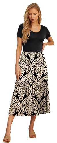 GRECERELLE Women's Summer Casual Crewneck Short Sleeve Aline Tiered Flowy Maxi Dress with Pockets - Image 3