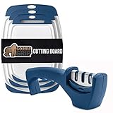 Gorilla Grip Cutting Board Set of 3 and Knife Sharpener, Both in Blue Color, Cutting Boards are Dishwasher Safe, 2 Item Bundle