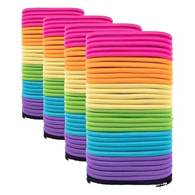Amazon Basics No Damage Elastic Hair Ties, Ponytail Holders for Thick Hair, No Pull, Secure Hold, Snag-Free, Bright 4 MM Elastics for All Types, 32 Count (Pack of 4)