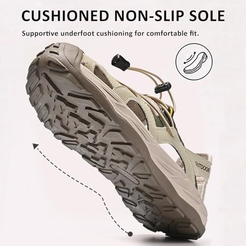 Men's Leather Closed Toe Sport Sandals Adjustable Outdoor Hiking Athletic Waterproof Arch Support Walking Sandals Summer Waterproof Beach Water Shoes4