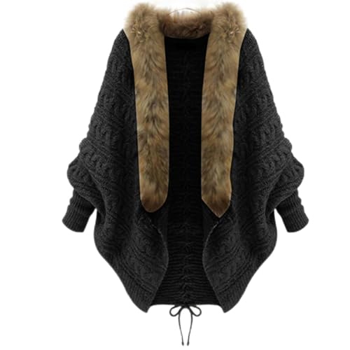 HGps8w Women's Elegant Faux Fur Collar Open Front...