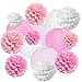 DARENYI ペーパーフラワーと紙提灯 16点セット ピンク色 ペーパーポンポン お花紙 雛祭り ひな祭り・桜飾り・春 飾り 天井や壁に飾り 誕生日 飾り付け 女の子 吊り用コード1巻付き