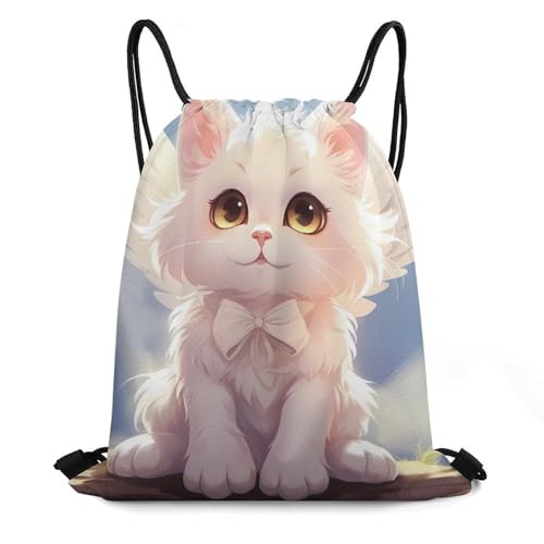 Cat Angel Drawstring Backpack Durable Sport Gym Bags Daypack for Men Women 35 * 42cm