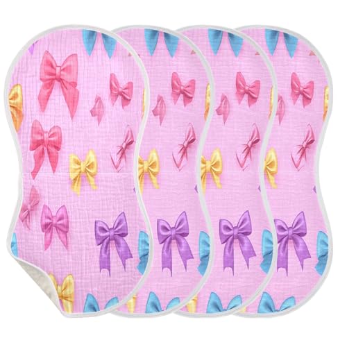 Coloured Bow Plant Burp Cloths Cotton Baby Washcloths,Large 22x11in Burping Cloth Absorbent and Soft for Newborn Baby Boys and Girls,4 Pack3