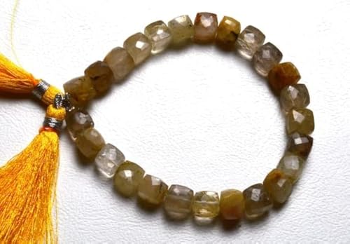 Quartz rutilé micro faceted cube shape beads perles naturelles 7mm création bijoux DIY